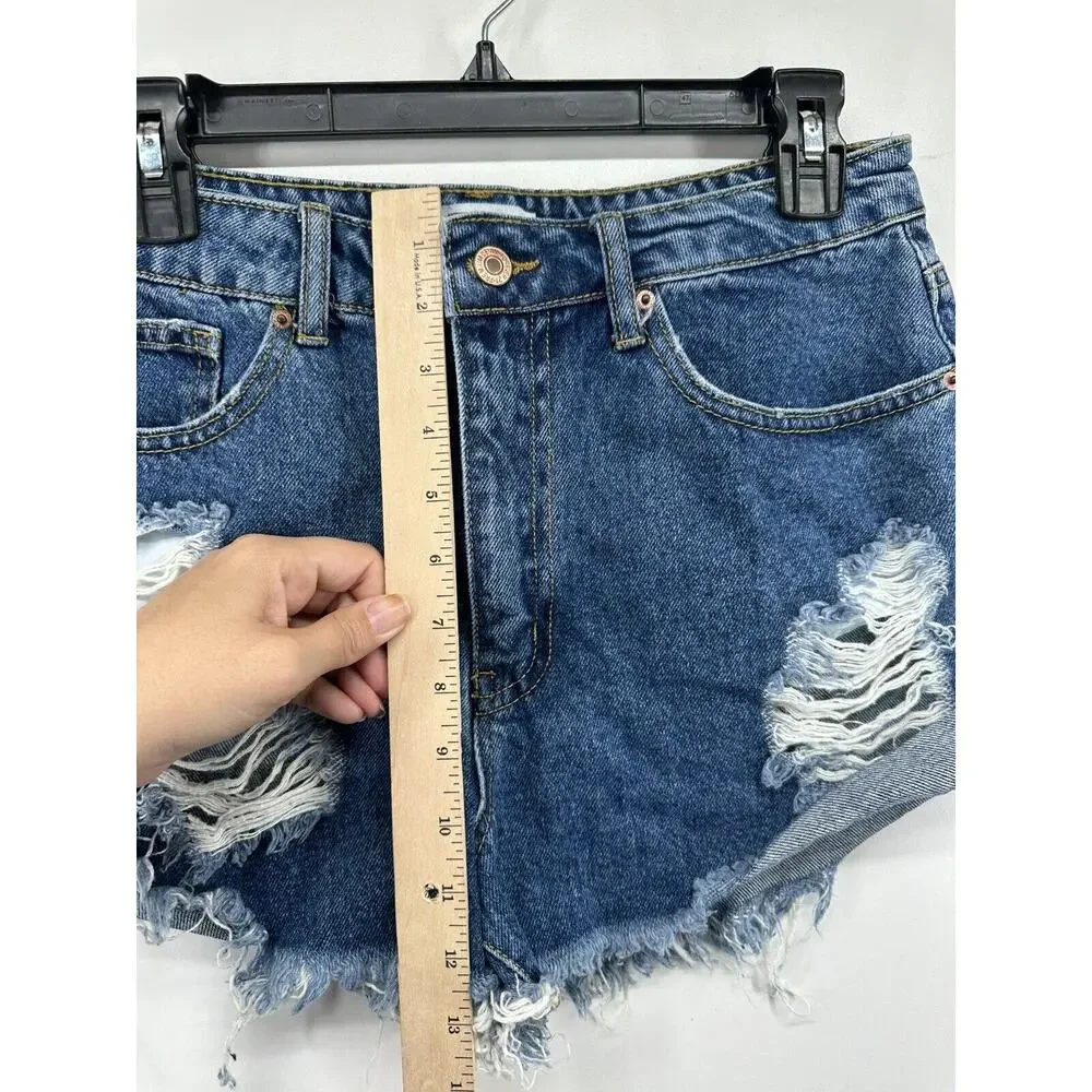 FOREVER 21 WOMEN'S JEAN SHORTS SIZE 29 blue WASH DENIM CUT OFF DISTRESSED‎